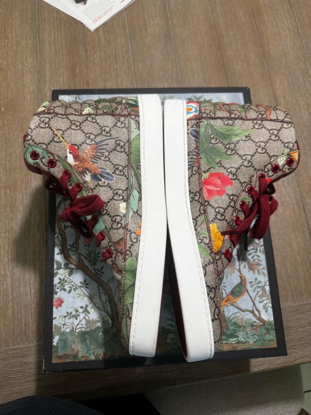 Gucci Tian GG Supreme Floral High Top Sneakers Size 10 (US) Red Lace AUTHENTIC - Picture 7 of 14
